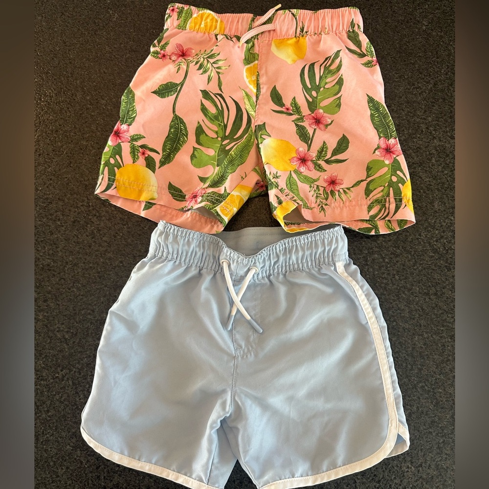 Old Navy Pink and Green Swim Trunks Tropical Print